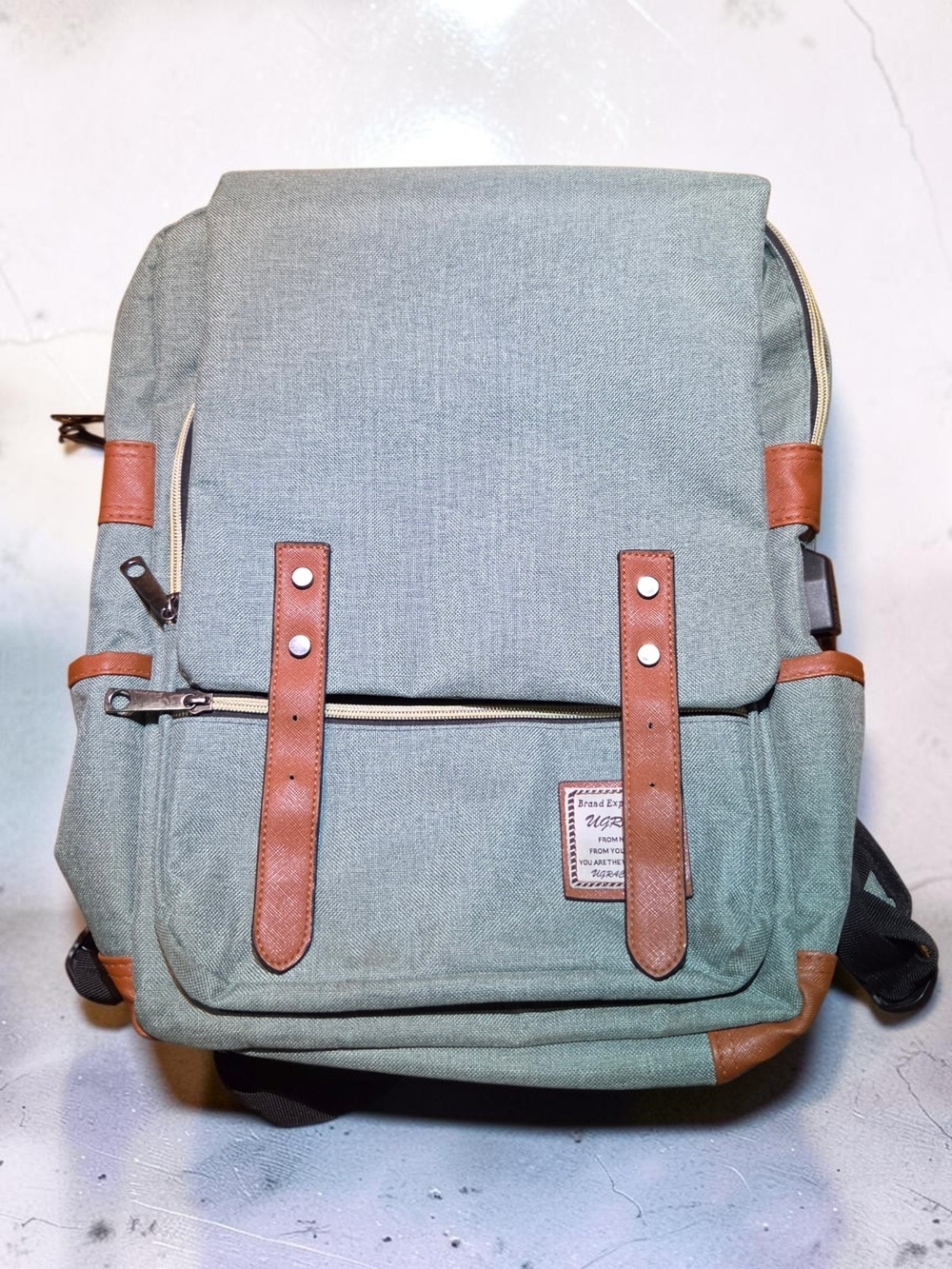 UGRACE Vintage Laptop Backpack USB Charging Port Travel School Bag **